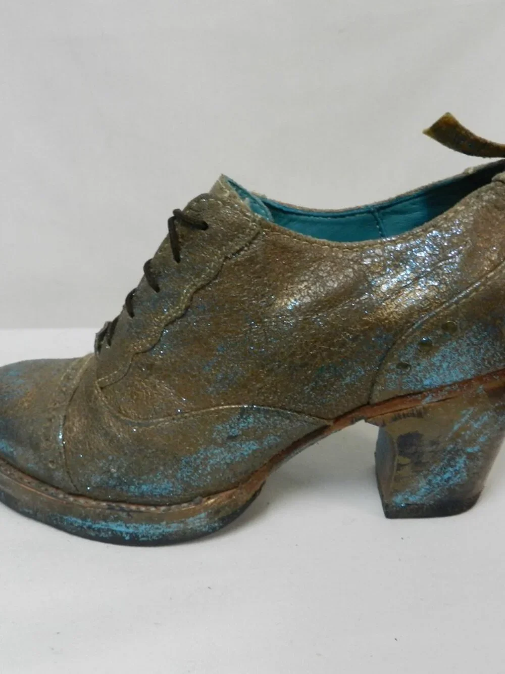 PS Kaufman Crosswalk Leather brown turquoise oxford pumps lace up Size Sz 7.5